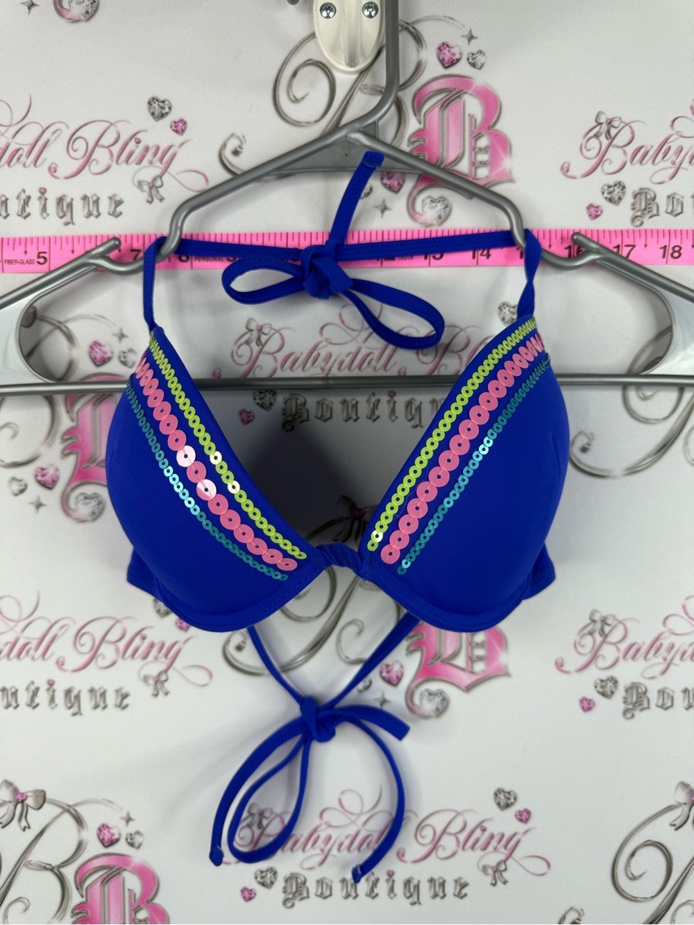 Tezenis bikini top sequins sparkly top Royal Blue Sequin Push-Up Bikini Top